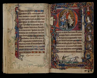 David und der Narr, historisierte Initiale aus dem Macclesfield Psalter, Gebrauch von Sarum, Ostanglien, ca. 1330